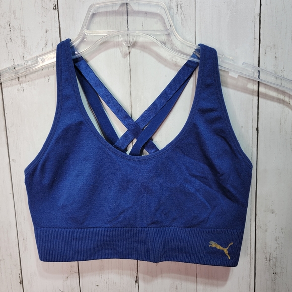 Puma Women’s Set Of 3 Sports Bras Size Medium Pink Blue Black. - Picture 2 of 10